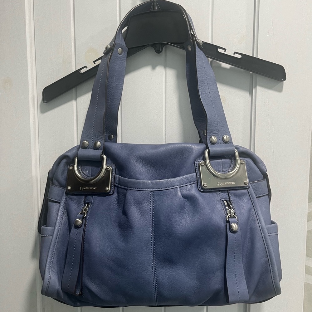 B. Makowsky Purple and Silver Leather Shoulder Bag